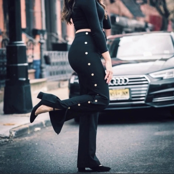 Romeo & Juliet Couture Pants - Romeo And Juliet Couture Black Button-Detail Women's Pants